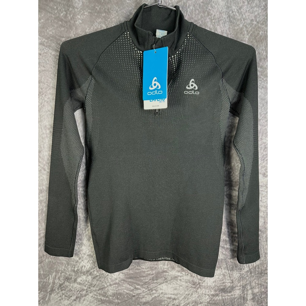 NWT Odlo SUW Top Performa Women Medium Black Grey 1/2 Zip Base Layer